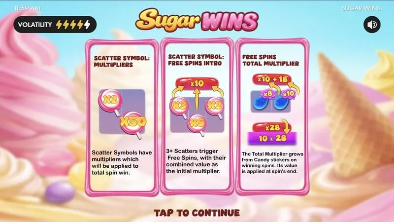 Sugar Wins - nyerőgép főmenüje