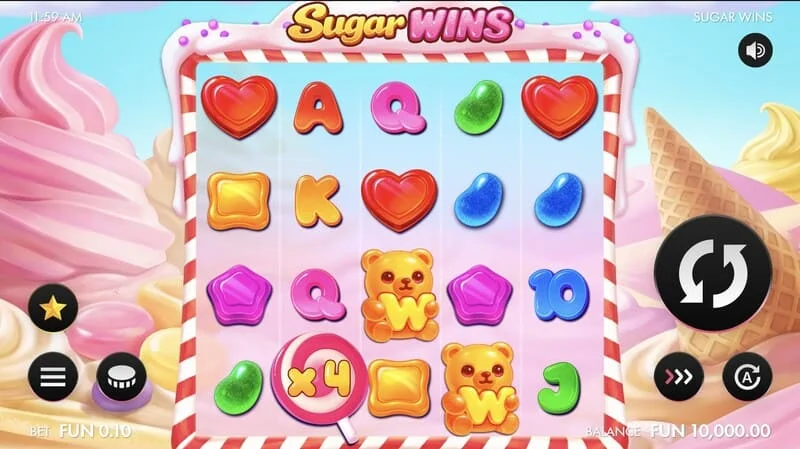 Sugar Wins - játék képernyő 5x4-es tárcsákkal